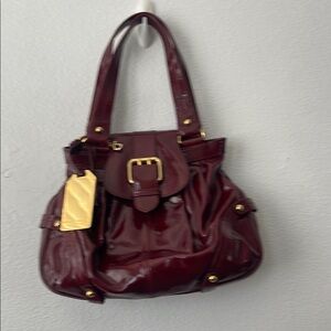 Dooney and Bourke Limited Edition Maroon Patent Hayden Panettiere Tote Bag Gold